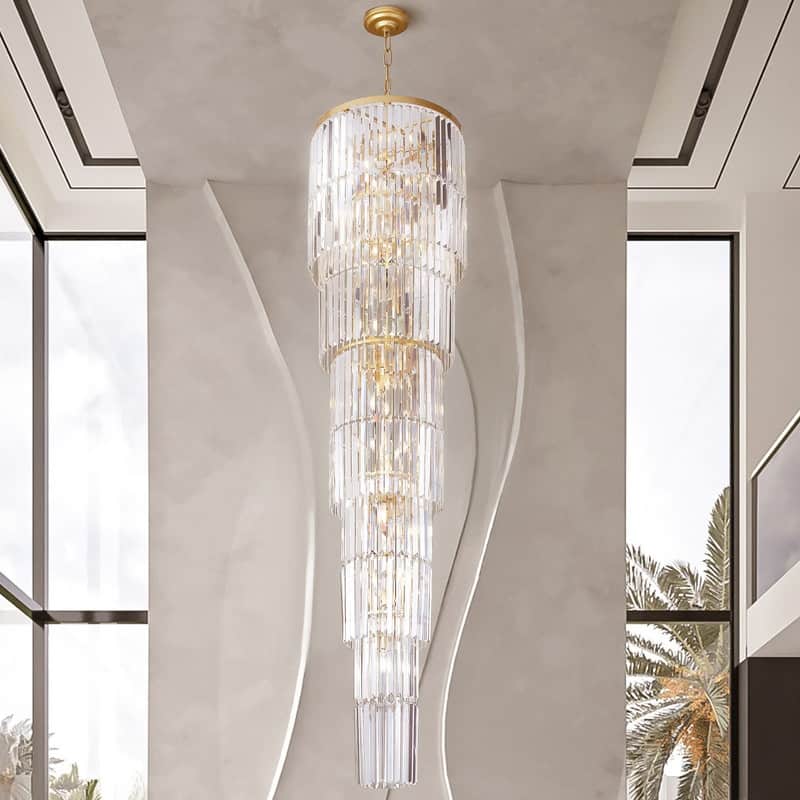 KAYLA 125 in. 20-Light Gold Crystal Chandelier- High Ceiling Lighting Fixture