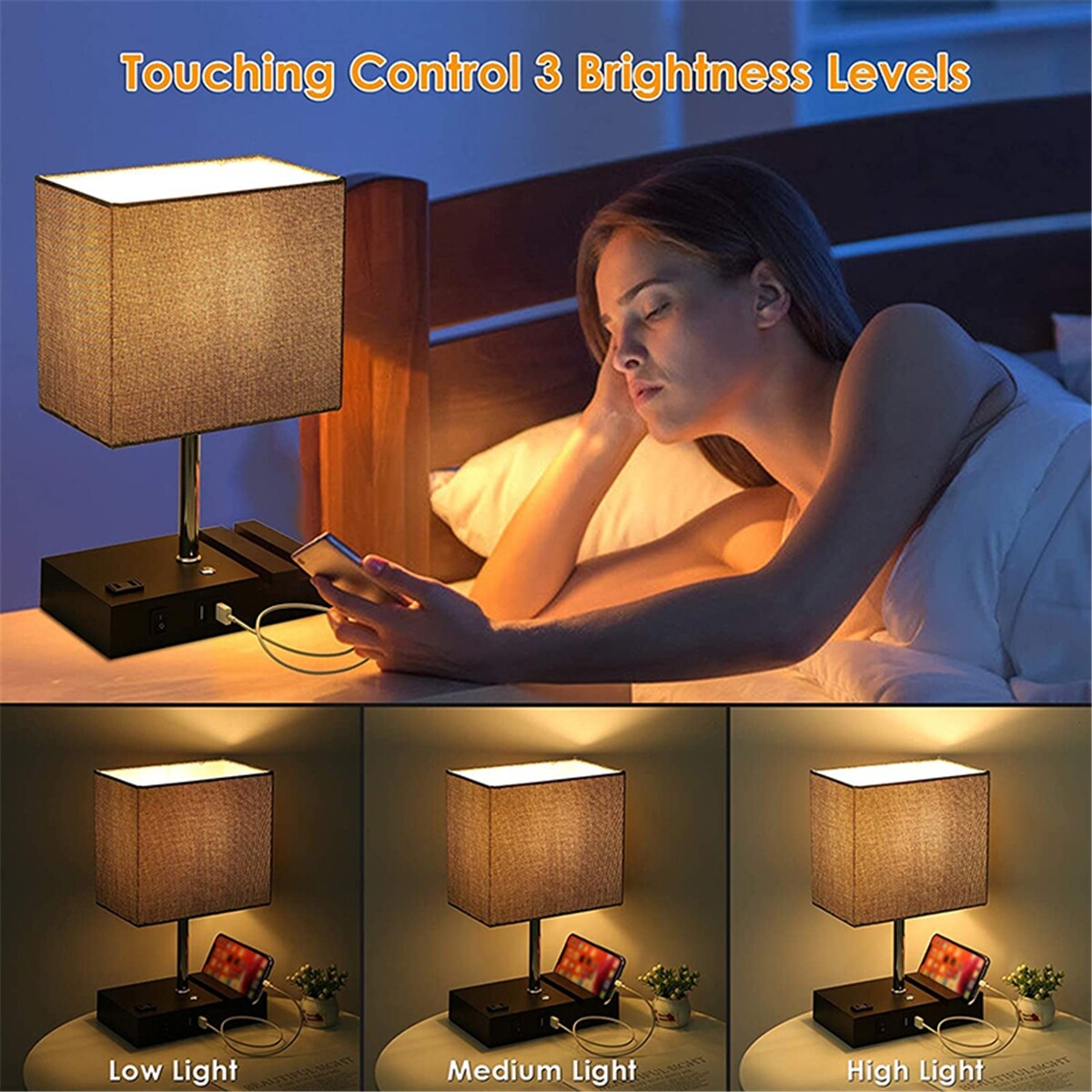 Touch Control Table Lamp with 2 USB Charging Ports, 1 AC Outlets and 2  Phone Stands, Modern USB Desk Lamp - On Sale - Bed Bath & Beyond - 36902091