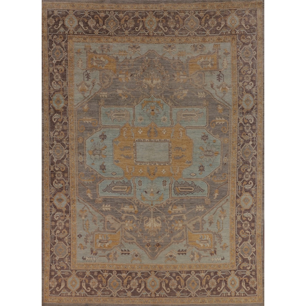 Vegetable Dye Oushak Turkish Rug Hand-Knotted Grey Wool Carpet - 8'2"x 10'1"