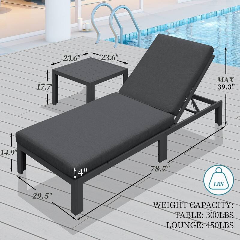 FINCATI Patio Outdoor Chaise Aluminum Furniture Lounge Chair Set with Table Cushion - N/A