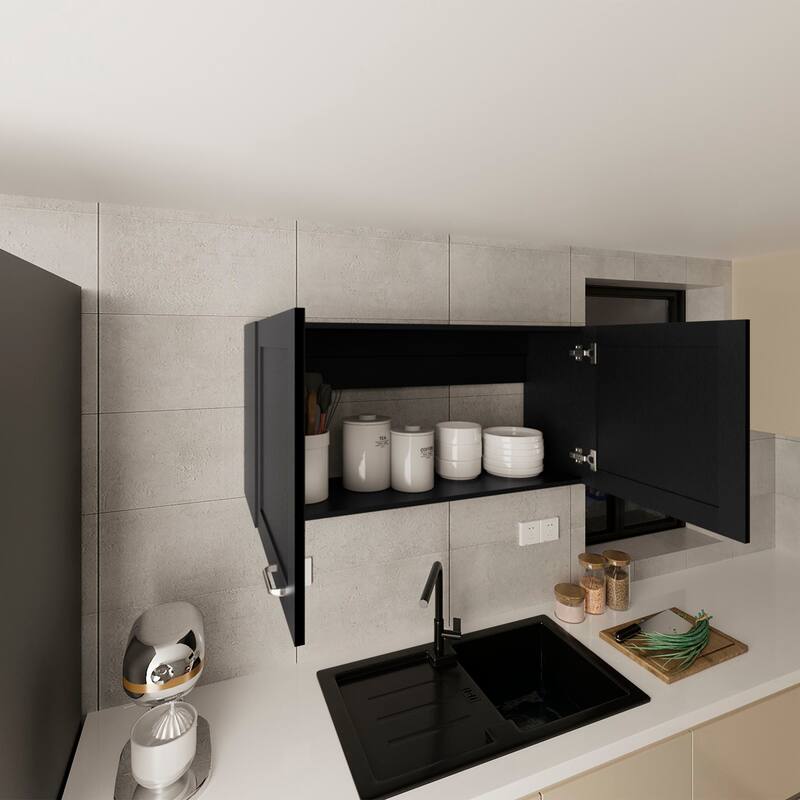 Modern Style Wall Cabinet, 2 Doors with durable Materials, Black Wengue