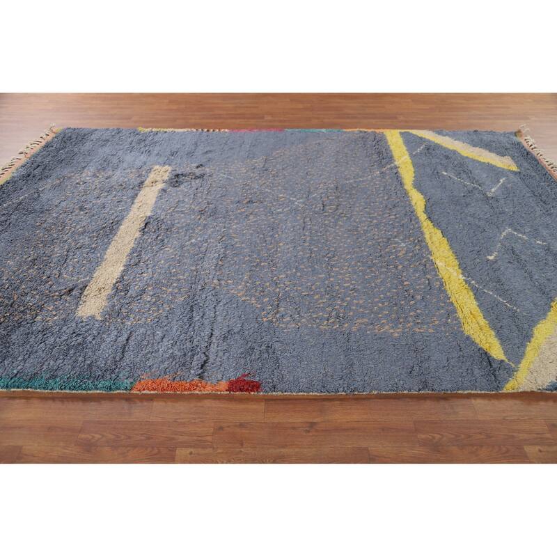 Blue Moroccan Oriental Area Rug Hand-Knotted Wool Carpet - 7'2" x 10'7"