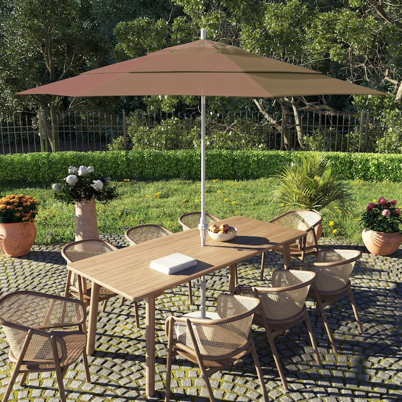 California Umbrella 11' Rd. Alum/Fiberglass Rib Patio Umb,Crank Lift/Collar Tilt, Dbl Wind Vent, White Finish, Sunbrella Fabric - Heather Beige