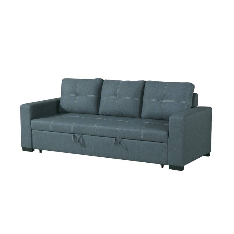 Convertible Sofa with White Stitching and Plastic Legs - Blue grey