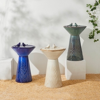 Glitzhome 27.5"H LED Turquoise Two Birds Embossed Ceramic Fountain