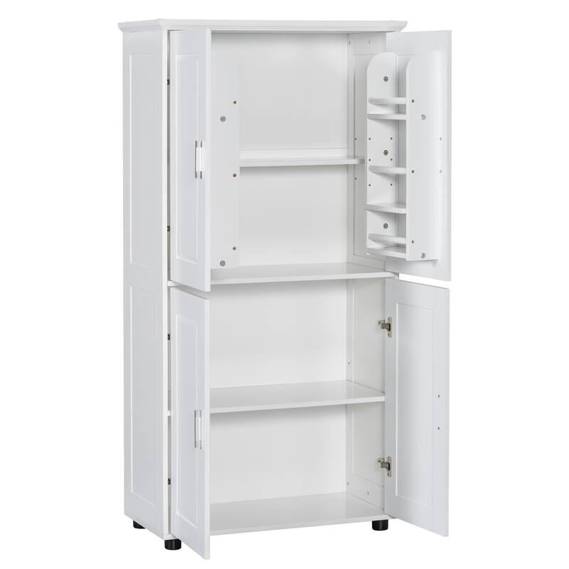 Tall and Wide Bathroom Floor Storage Cabinet, Bathroom Storage Unit, Freestanding Cabinet with 4 Doors, Adjustable Shelves