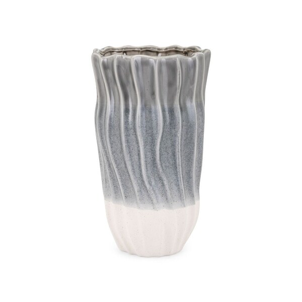 12.5" Gray Tri-Tone Small Vertical Wave Ceramic Vase - N/A