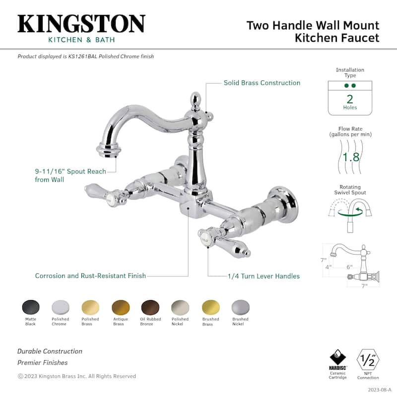 Heirloom Two-Handle 2-Hole Wall Mount Bridge Kitchen Faucet
