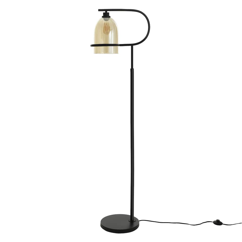 Radiance Black Floor Lamp - Metal Body - Overhang Clear Glass Shade