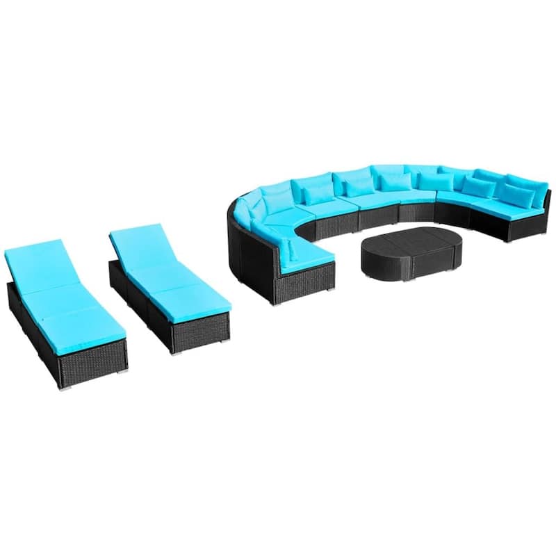 vidaXL Patio Furniture Set 13 Piece Sectional Sofa with Cushions Poly Rattan - 173" x 86" x 26"