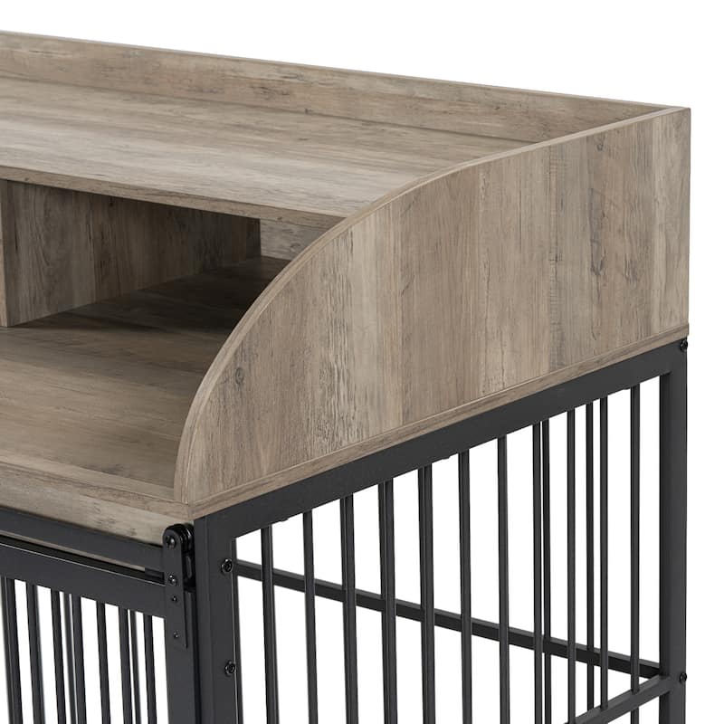 Heavy Duty Large Dog Crate Furniture with Lockable Wheels,Wooden Dog Crate Dog Kennel,End Table Crate with Double layer storage