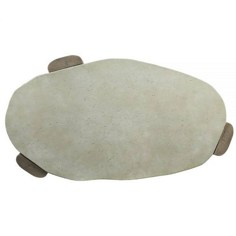 47 Inch Coffee Table, Oval Shape Cement Top, Smooth Gray and Oak Brown