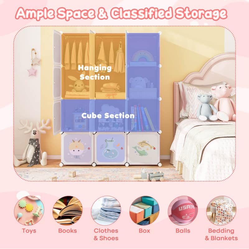 Costway 12-Cube Kids Wardrobe Baby Dresser Bedroom Armoire Clothes