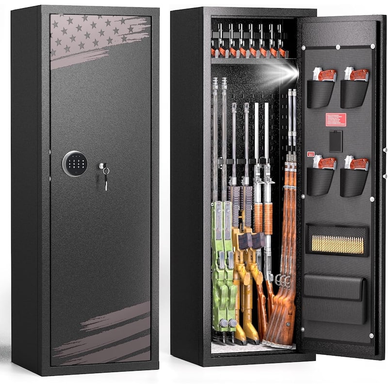 8-10 Rifle Quick Access Gun Safe Cabinet with Keypad for Home Rifle and Pistols - 10-Gun Flag Digital Lock