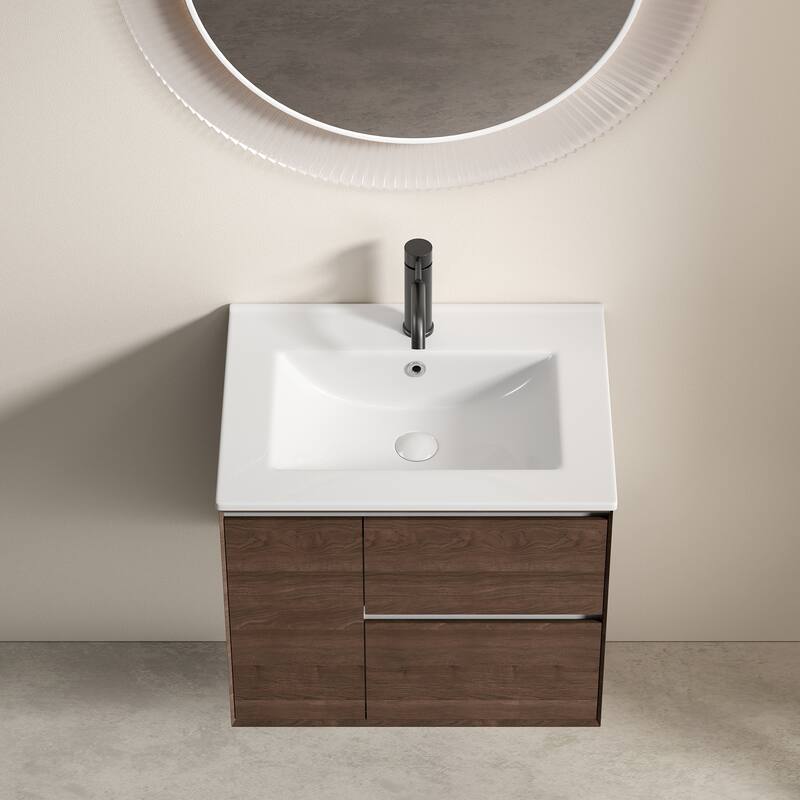 GDFStudio - Soren Modern Ceramic Bathroom Vanity Sink with Overflow Hole & Resists Stains Surface Finish