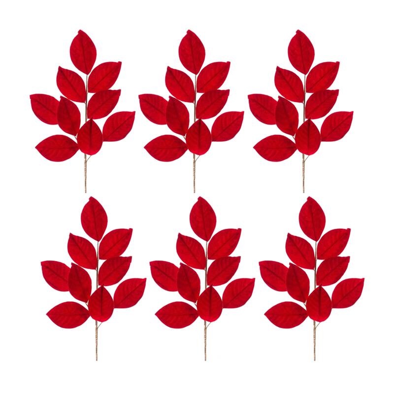 Magnolia Leaf Spray (Set of 6) - Red - Red