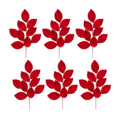 Magnolia Leaf Spray (Set of 6) - Red