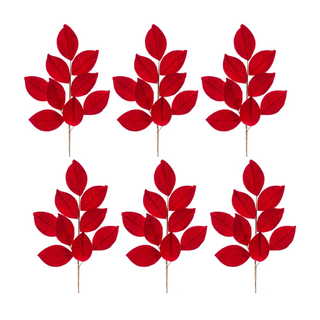 Magnolia Leaf Spray (Set of 6) - Red