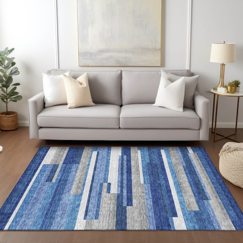 Machine Washable Indoor/ Outdoor Chantille Contempory Stripe Rug