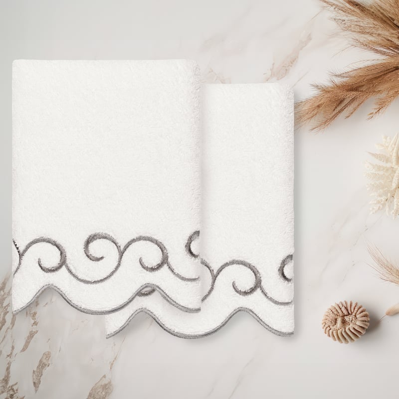 Authentic Hotel and Spa 100% Turkish Cotton SIMPLICITY Scallop Embellished Towel Collection
