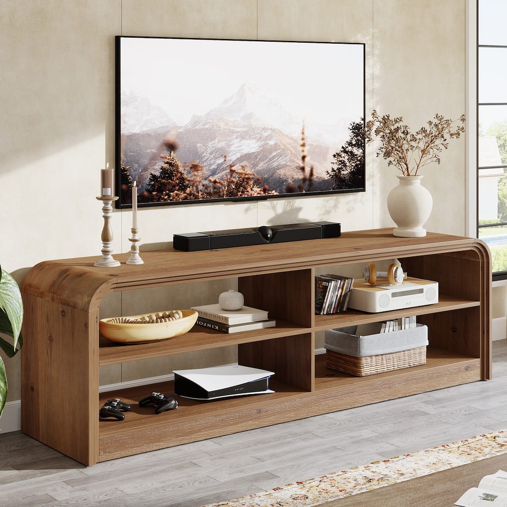 3 Tier Solid Wood Entertainment Center for 55/60/65/75-Inch TVs, Farmhouse TV Stands for Living Room
