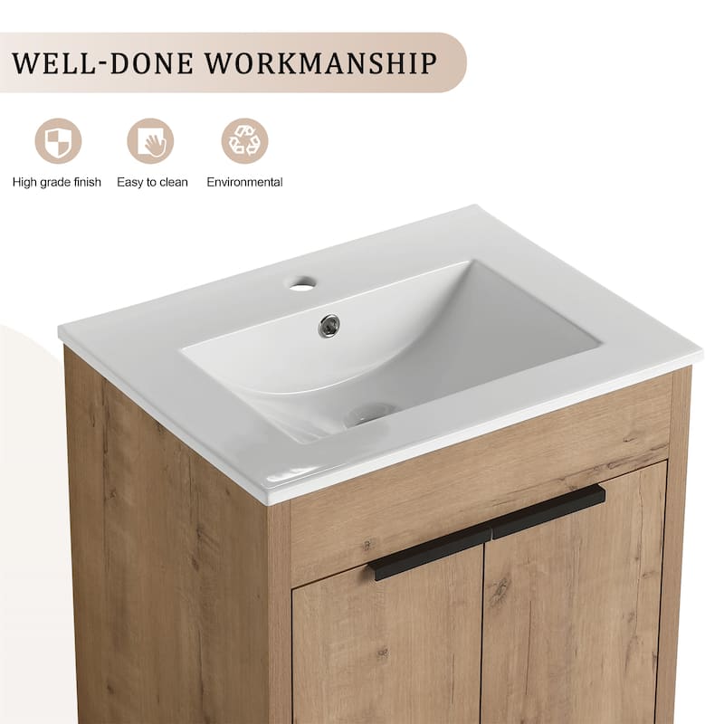 Freestanding Bathroom Vanity with White Ceramic Sink