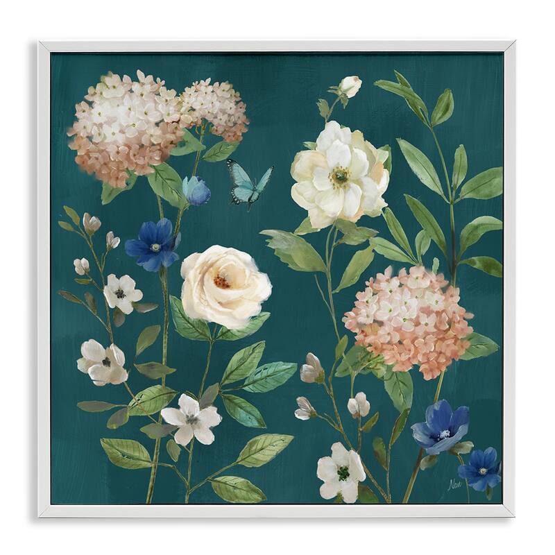Stupell Bright Garden Blooms on Green Framed Giclee Art Design By Nan - 17 x 17 - White