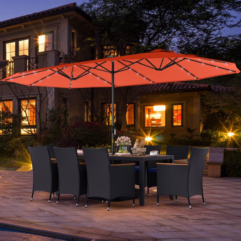 Gymax 11 PCS Patio Dining Set w/ 15ft Double-Sided Patio Umbrella