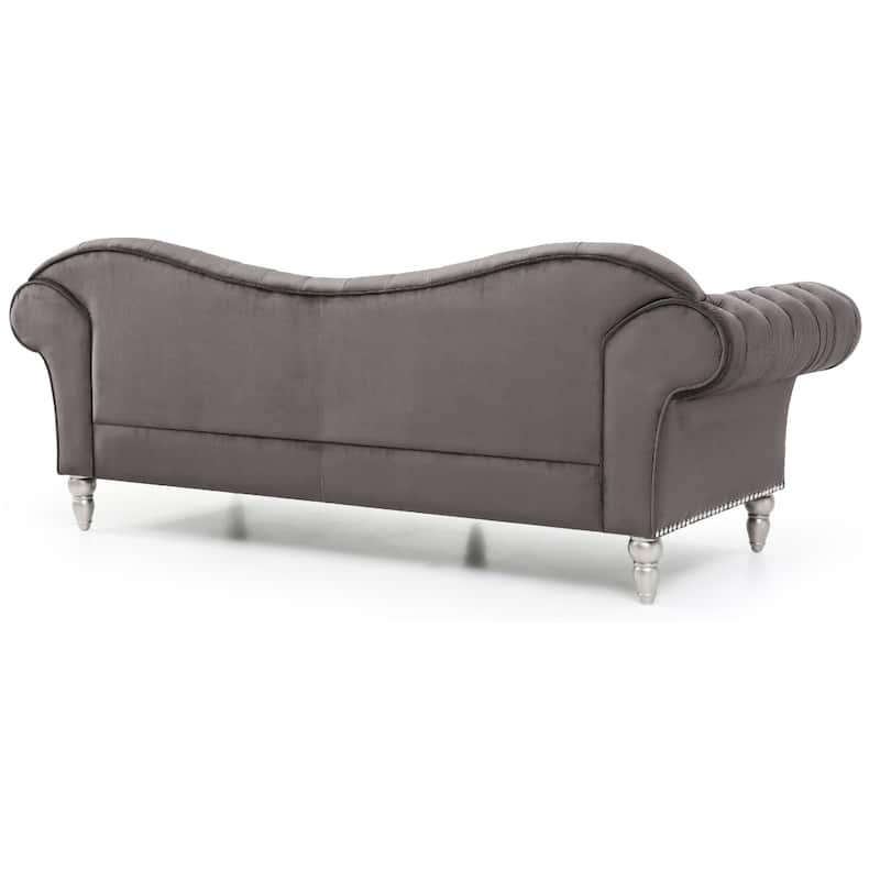 Tufted Velvet 2-Seater Sofa with Throw Pillows - 98" - Dark Gray