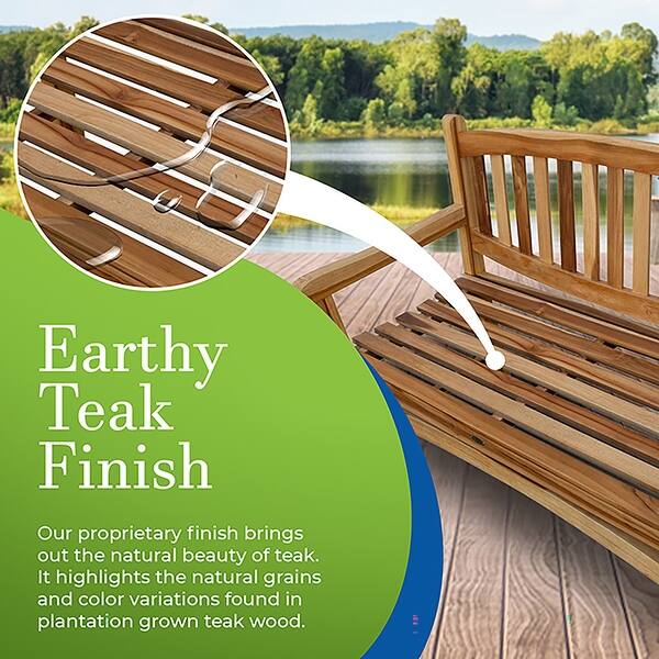 EcoDecors Kent Bench Natural Teak Wood Outdoor Garden Bench Patio Bench