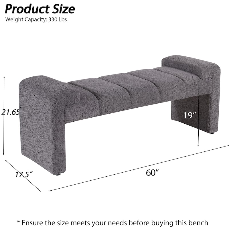 54" Boucle Bedroom Bench with Channel Tufted Modern Entryway Bench Window Bench End of Bed Bench