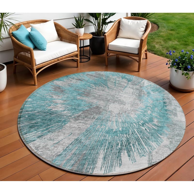 HomeRoots Abstract Transitional Rectangle Outdoor Rug - 8' Round