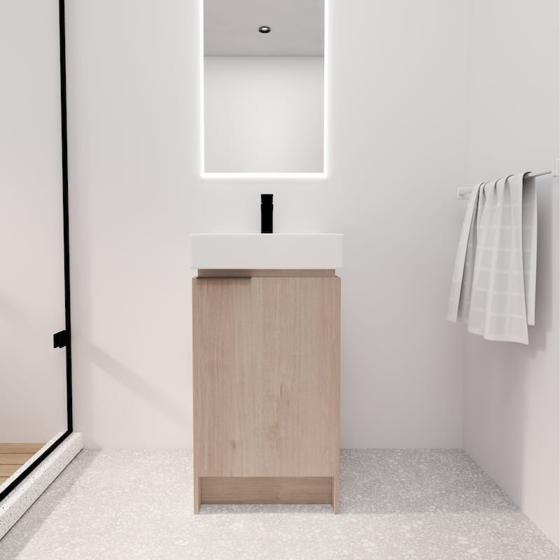 BNK 16/18 inch Freestanding Bathroom Vanity with Single Sink and Soft Close Door