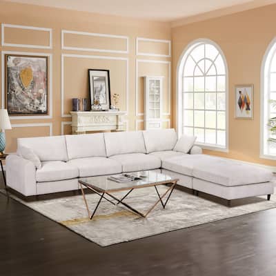 Versatile U-Shaped Corduroy Sofa with Removable Cushions & Multi-Functional Layout - 6 Seater