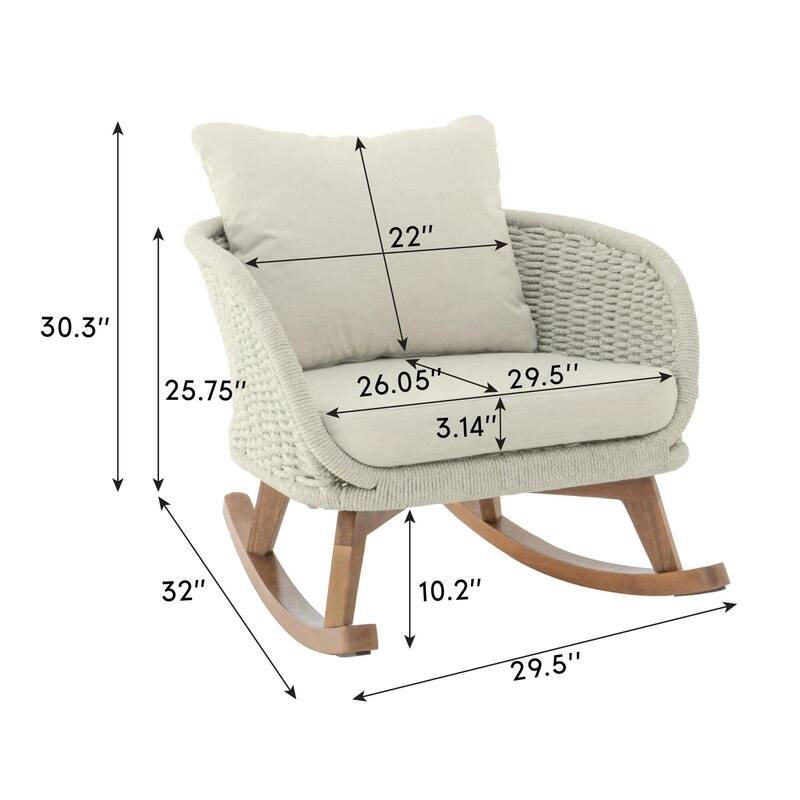 [Set of 2] 29.5" Contemporary Minimalist Beige Wicker Rocking Chair with Soft Polyester Cushions and Durable Wooden Frame