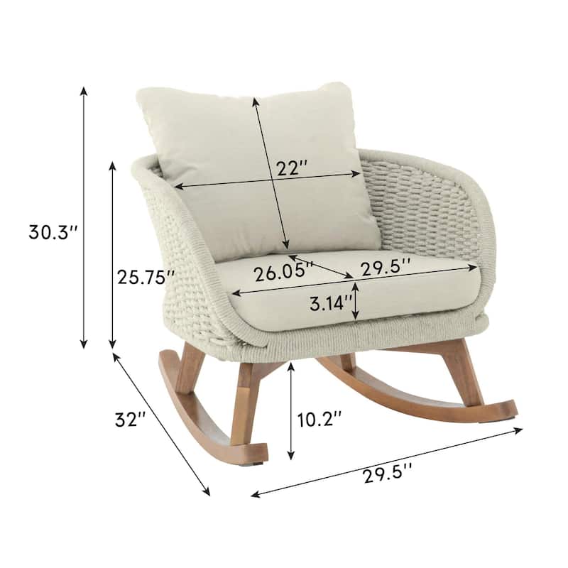 [Set of 2] 29.5" Contemporary Minimalist Wicker Rocking Chair with Soft Polyester Cushions and Durable Wooden Frame