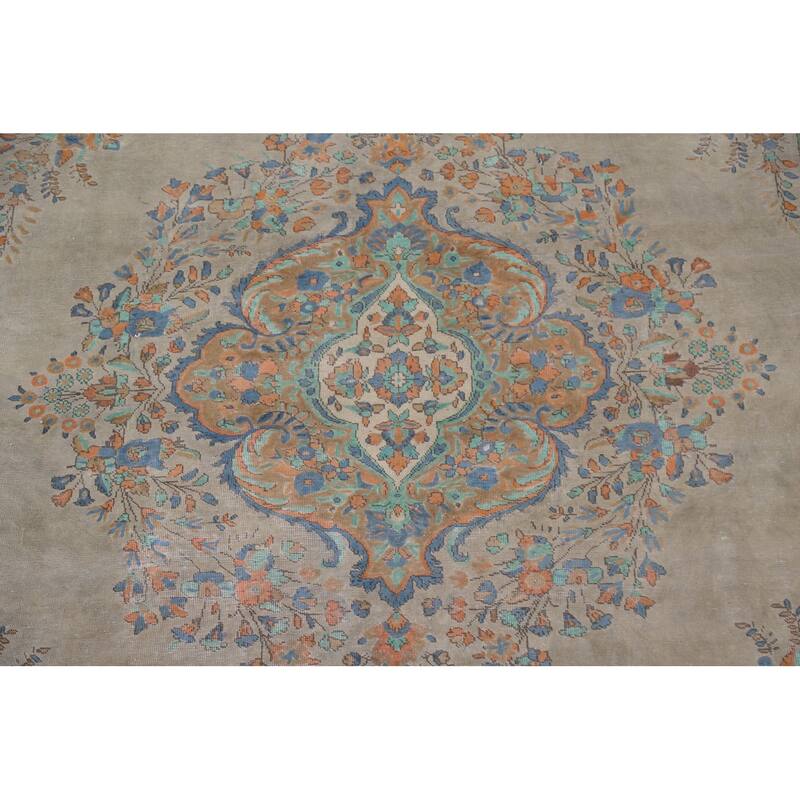Hand Knotted Oriental 100% Wool Carpet Traditional Medallion Green Tabriz Area Rug - 12' 7'' X 9' 7''