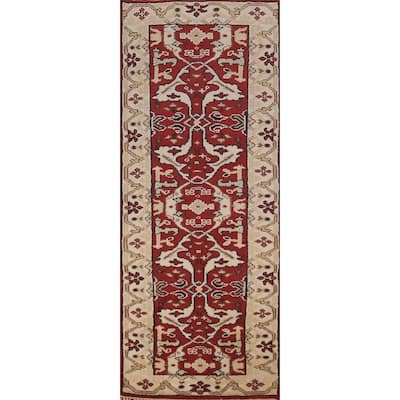 Red Oushak Indian Runner Rug Handmade Wool Carpet - 2'6"x 7'10"