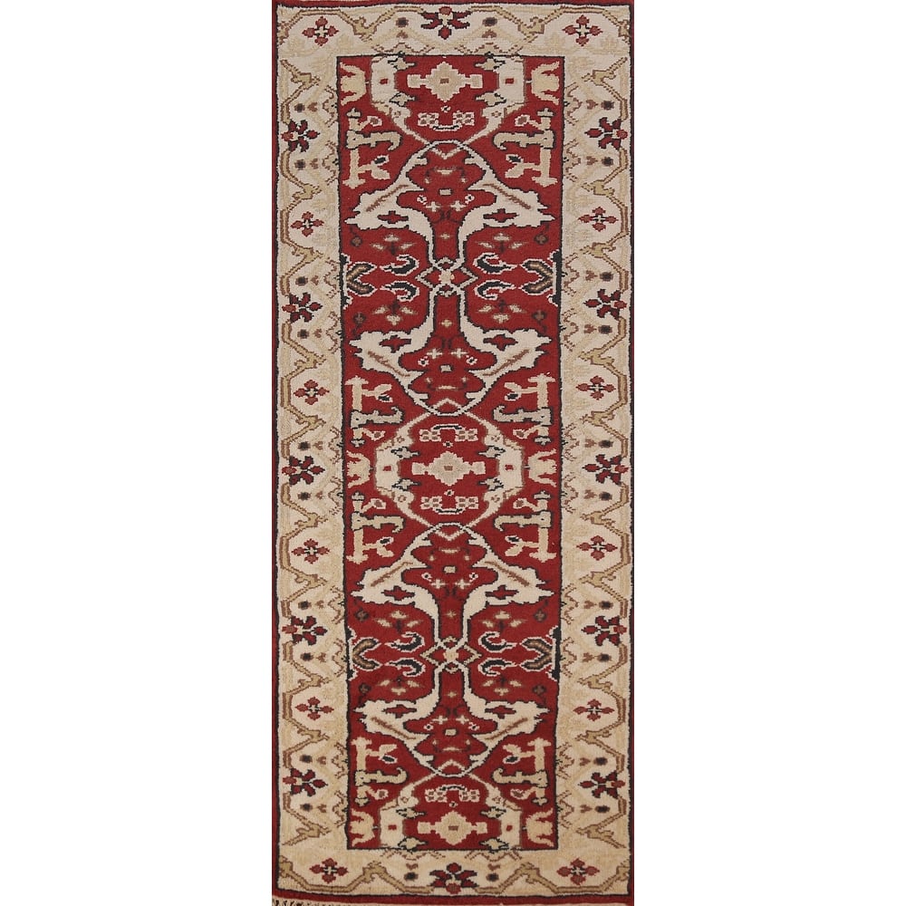 Red Oushak Indian Runner Rug Handmade Wool Carpet - 2'6"x 7'10"