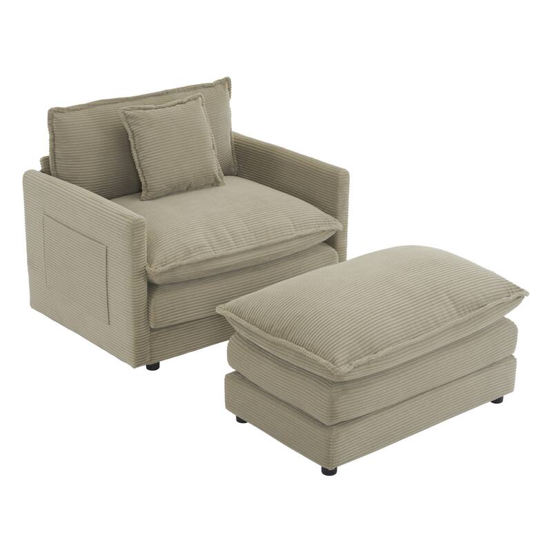 Roomfitters Compact L-Shape Sectional Sofa, Upholstered Corduroy Couch with Side Storage Pockets for Stylish Living Room