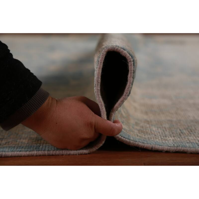 Floral Vegetable Dye Blue Oushak Turkishrug Hand-Knotted Wool Carpet - 9'7"x 13'3"