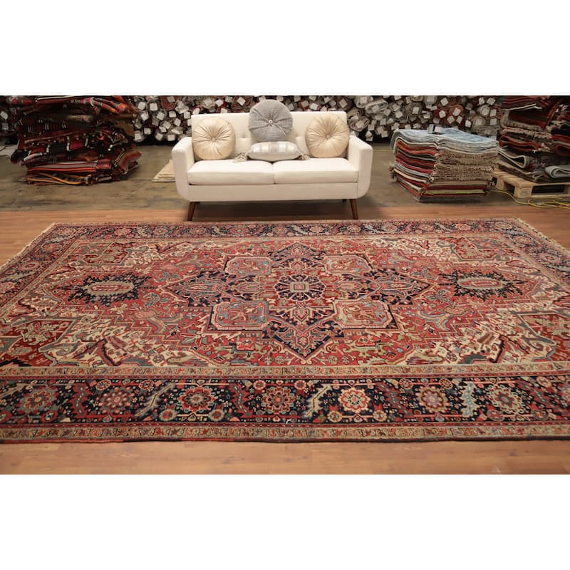 Hand Knotted Oriental 100% Wool Carpet Traditional Medallion Oranges & Rust Heriz (serapi) Area Rug - 12' 11'' X 8' 11''