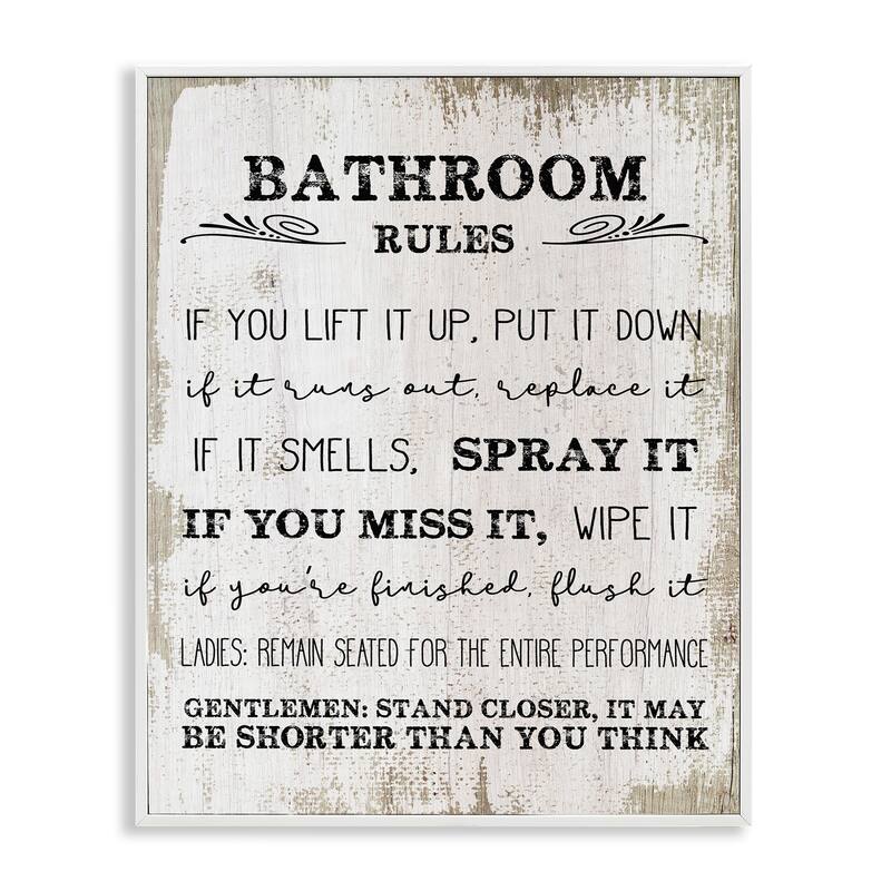 Stupell Bathroom Rules Funny Word Wood Textured Design,11x14, Design By Artist Daphne Polselli