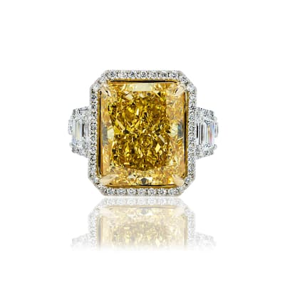 House Of Leon Platinum 12.65ct Radiant Fancy Vivid Yellow Diamond Ring 15.41ctw IGI