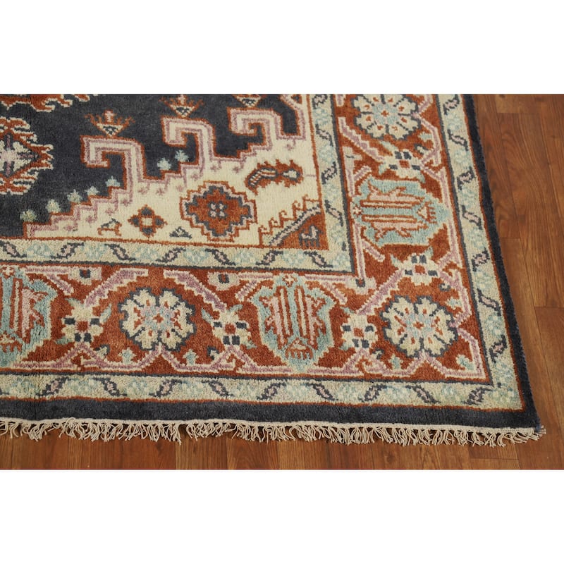Geometric Viss Indian Area Rug Handmade Wool Carpet - 6'0" x 8'10"