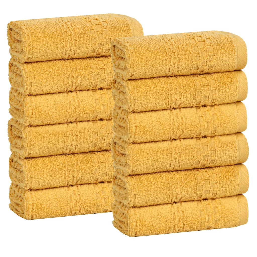 Blue Nile Mills Cotton Solid Waffle Textured Face Towels Washcloths, Set of 12