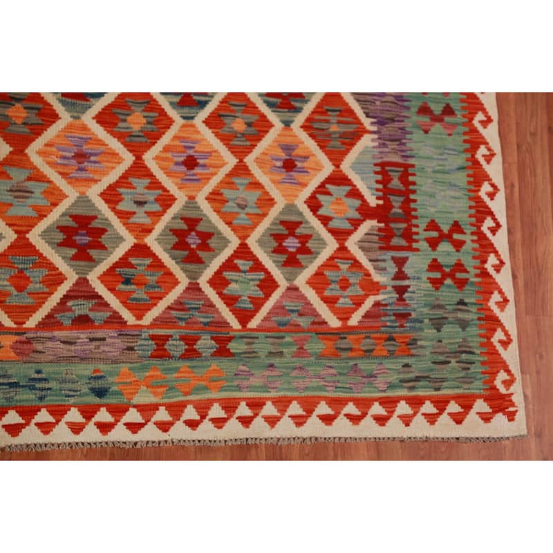 Reversible Kilim Oriental Area Rug Flatweave Multi-Color Wool Carpet - 9'9"x 12'9"