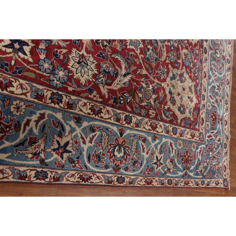 Vegetable Dye Isfahan Persian Antique Area Rug Handmade Wool Carpet - 9'2"x 13'8"