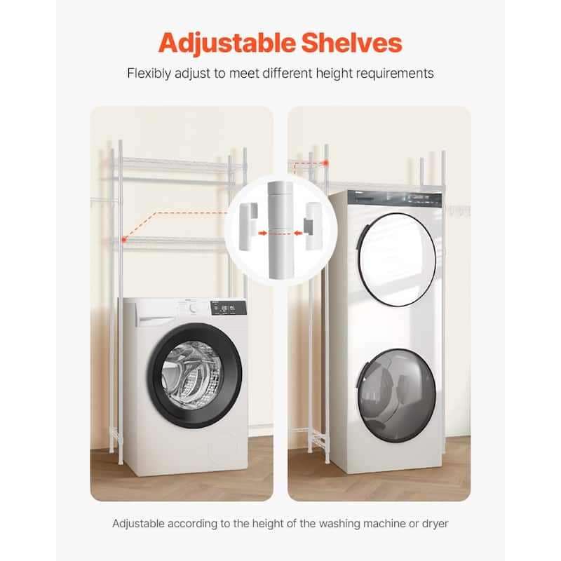 Adjustable Laundry Room Storage Shelf Over Washer and Dryer Sturdy Carbon Steel Organizer Rack