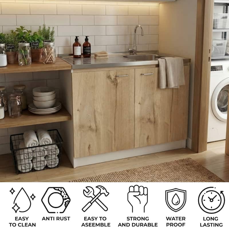 TUHOME Napoles Utility Sink Cabinet with Integrated Steel Sink
